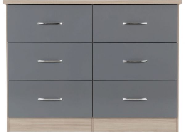 Nevada Grey Gloss and Light Oak Effect 6-Drawer Chest by Wholesale Beds & Furniture
