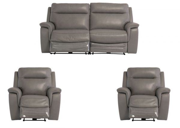 Havarti Italian Leather Electric Reclining 3 + 1 + 1 Sofa Set in Grey