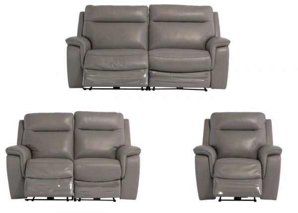 Havarti Italian Leather Electric Reclining 3 + 2 + 1 Sofa Set in Grey