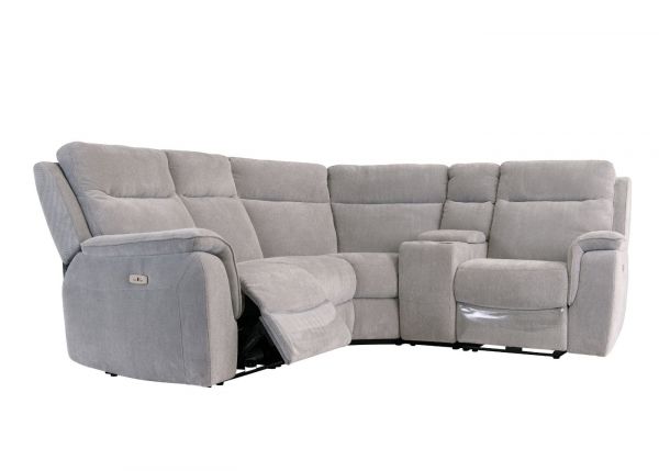 Havarti Fabric Electric Reclining 2 Corner 1 Sofa w/Console in Silver Grey