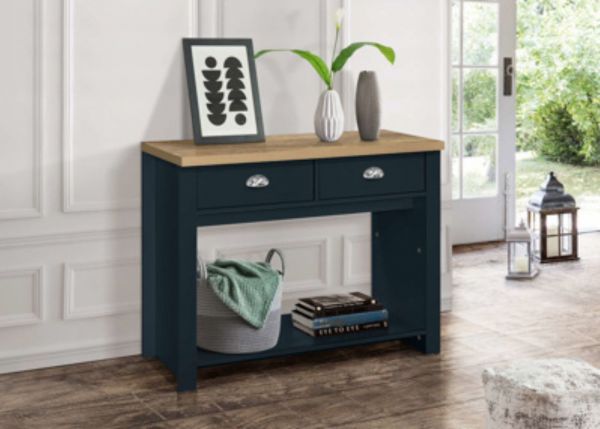 Highgate Navy and Oak 2-Drawer Console Table by Birlea Room