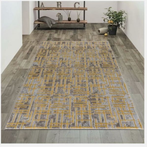Marble Effect Patterned Rug in Grey/ Yellow by Art Elite (120 x 165cm)