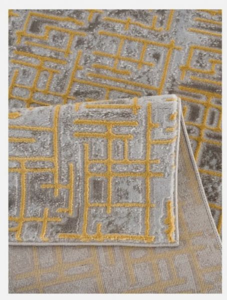 Marble Effect Patterned Rug in Grey/ Yellow by Art Elite (120 x 165cm)