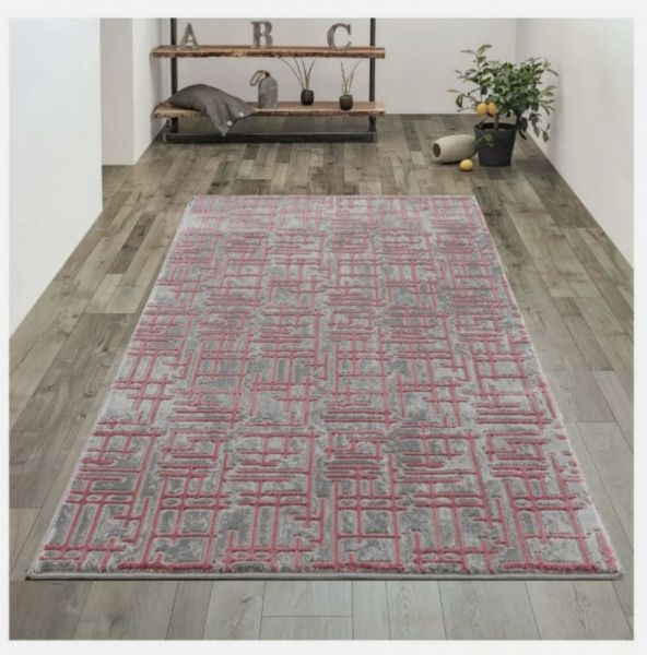 Marble Effect Patterned Rug in Grey/ Pink by Art Elite (120 x 165cm)