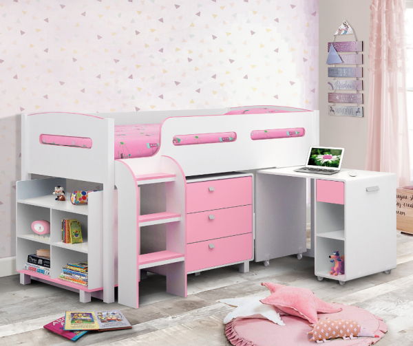 Kimbo Pink & White Cabin Bed by Julian Bowen Room Image