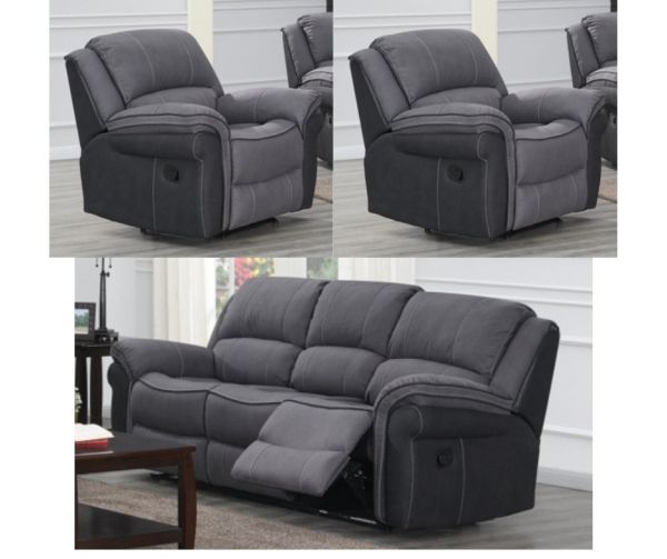 Kingston Grey Fusion 3-Seater + 1-Seater + 1-Seater Reclining Sofa Set by Annaghmore