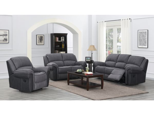 Kingston Grey Fusion 3-Seater + 2-Seater + 1-Seater Reclining Sofa Set by Annaghmore