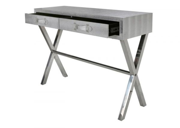 Silver Faux Snakeskin 2-Drawer Console Table by CIMC Drawers Open