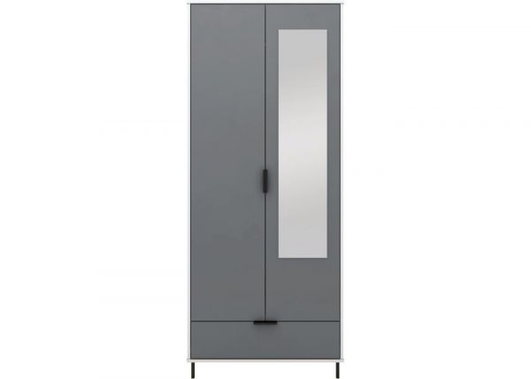 Madrid Grey/White Gloss 2-Door 1-Drawer Mirrored Wardrobe by Wholesale Beds & Furniture Front