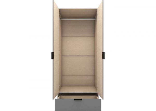 Madrid Grey/White Gloss 2-Door 1-Drawer Mirrored Wardrobe by Wholesale Beds & Furniture Open