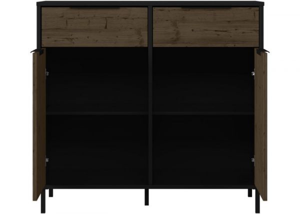 Madrid Black/Acacia Effect 2-Door Sideboard by Wholesale Beds & Furniture Open