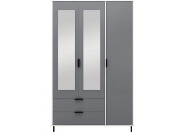 Madrid Grey/White Gloss 3-Door 2-Drawer Mirrored Wardrobe by Wholesale Beds & Furniture Front