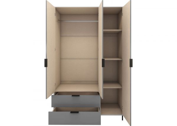 Madrid Grey/White Gloss 3-Door 2-Drawer Mirrored Wardrobe by Wholesale Beds & Furniture Open
