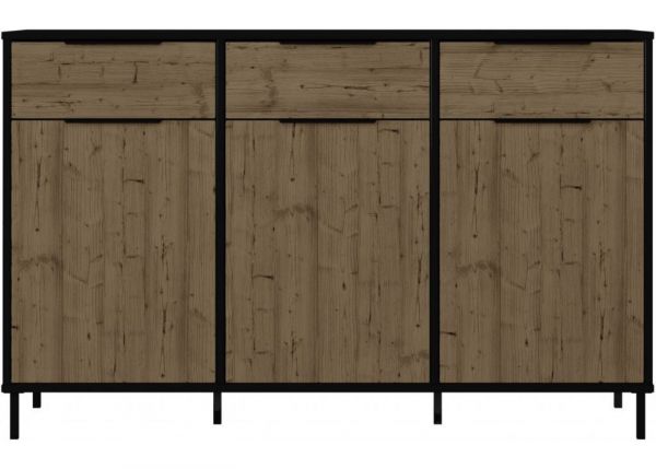 Madrid Black/Acacia Effect 3-Door Sideboard by Wholesale Beds & Furniture Front