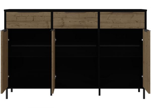 Madrid Black/Acacia Effect 3-Door Sideboard by Wholesale Beds & Furniture Open