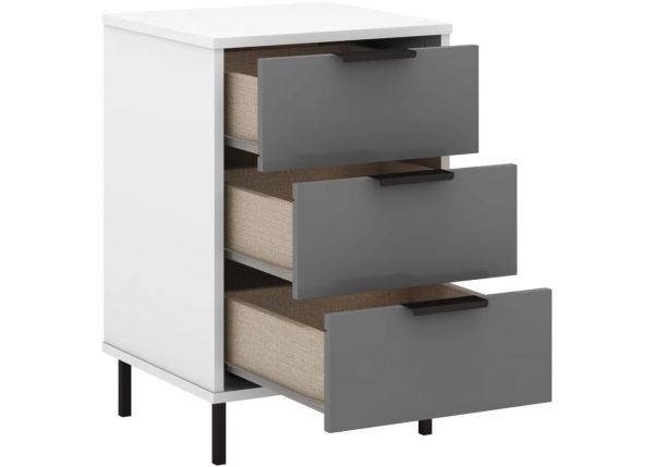 Madrid Grey/White Gloss 3-Drawer Bedside by Wholesale Beds & Furniture Open