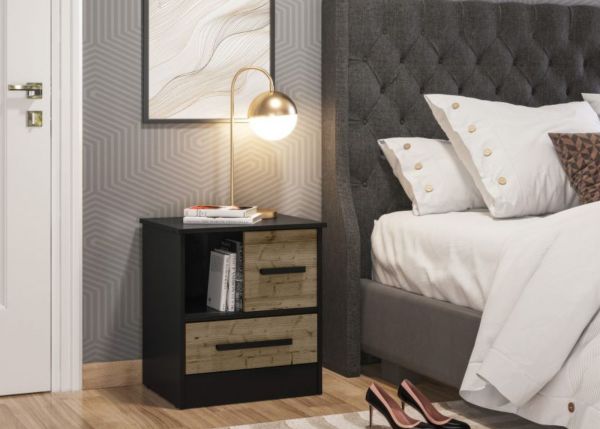 Madrid Black/Acacia Effect Bedside by Wholesale Beds & Furniture Room Image
