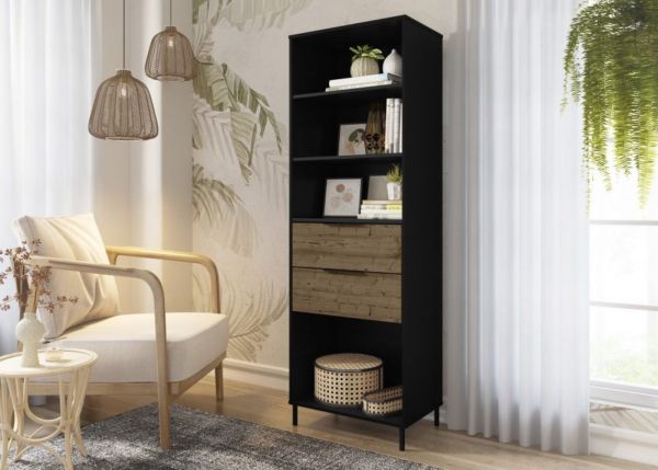Madrid Black/Acacia Effect Bookcase by Wholesale Beds & Furniture Room Image