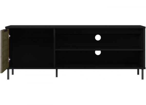 Madrid Black/Acacia Effect TV Unit by Wholesale Beds & Furniture Front Open