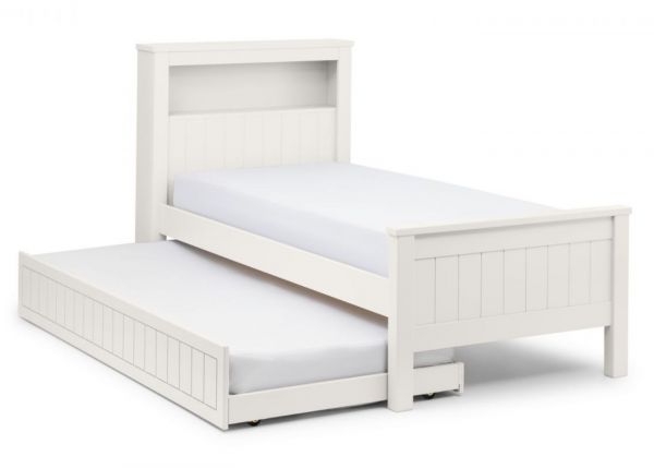 Maine Bookcase Bedframe with Underbed in Surf White by Julian Bowen