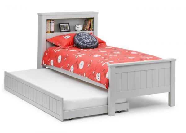 Maine Bookcase Bedframe with Underbed in Dove Grey by Julian Bowen
