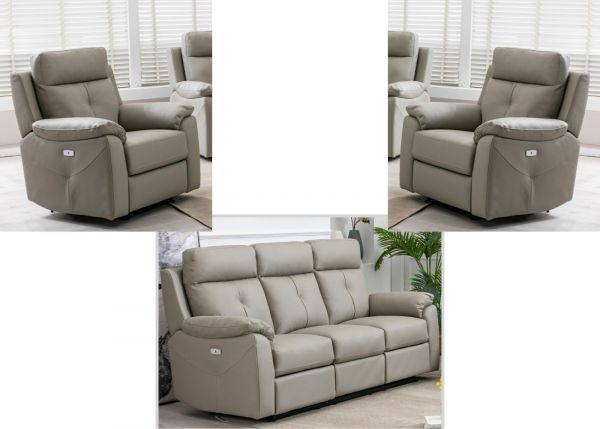 Milano Leather Full Electric Reclining 3 + 1 + 1 Sofa Set in Moon by Annaghmore
