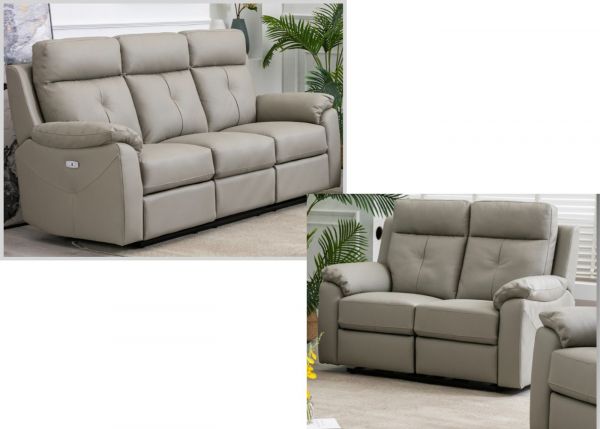 Milano Leather Full Electric Reclining 3 + 2 Sofa Set in Moon by Annaghmore