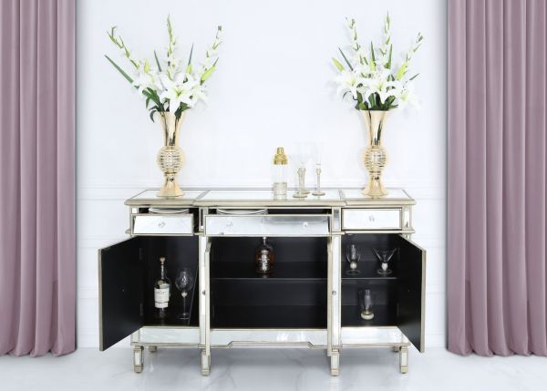 Beaumont 3-Drawer & 4-Door Mirrored Sideboard by CIMC - Gold Room Open
