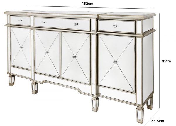 Beaumont 3-Drawer & 4-Door Mirrored Sideboard by CIMC - Gold Dimensions