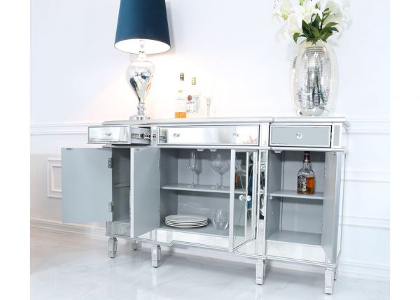 Beaumont 3-Drawer & 4-Door Mirrored Sideboard by CIMC - Silver Open