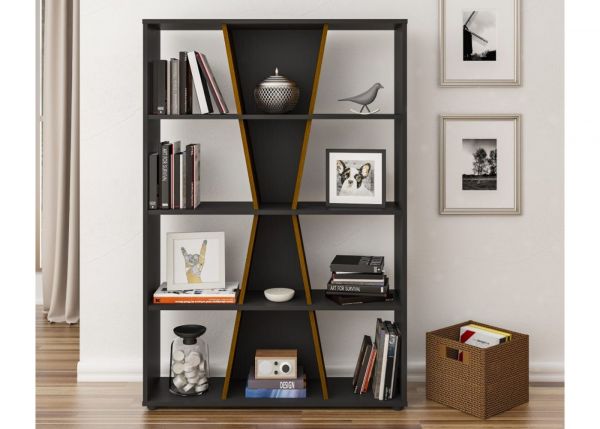 Naples Black/Pine Effect Medium Bookcase by Wholesale Beds Room Image