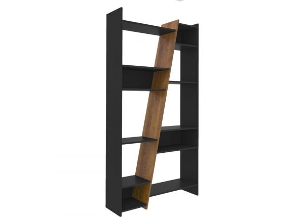 Naples Black/Pine Effect Tall Bookcase by Wholesale Beds Angle