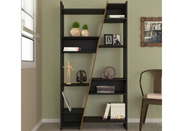 Naples Black/Pine Effect Tall Bookcase by Wholesale Beds Rom Image