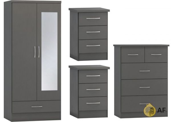 Nevada 3D Effect Grey 4 Piece Bedroom Furniture Set inc. Mirrored Robe by Wholesale Beds & Furniture