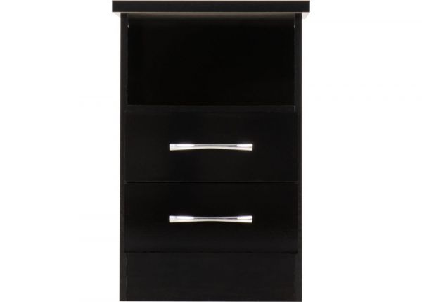 Nevada Black Gloss 2-Drawer Bedside Table by Wholesale Beds Front