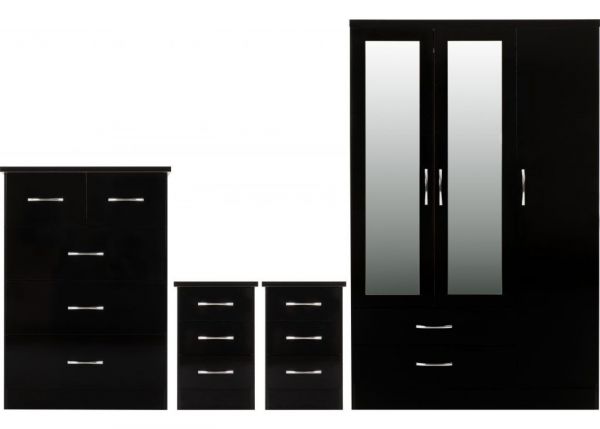 Nevada Black Gloss 3-Door Wardrobe Bedroom Set by Wholesale Beds