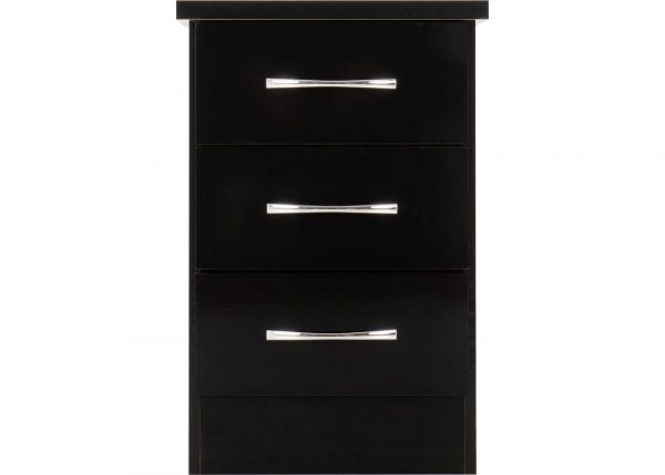 Nevada Black Gloss 3-Drawer Bedside Table by Wholesale Beds Front
