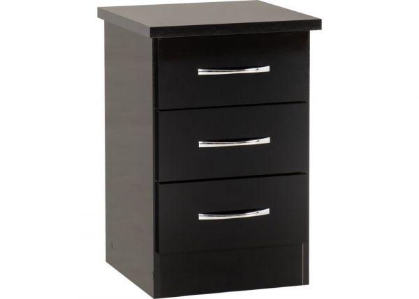 Nevada Black Gloss 3-Drawer Bedside Table by Wholesale Beds Angle