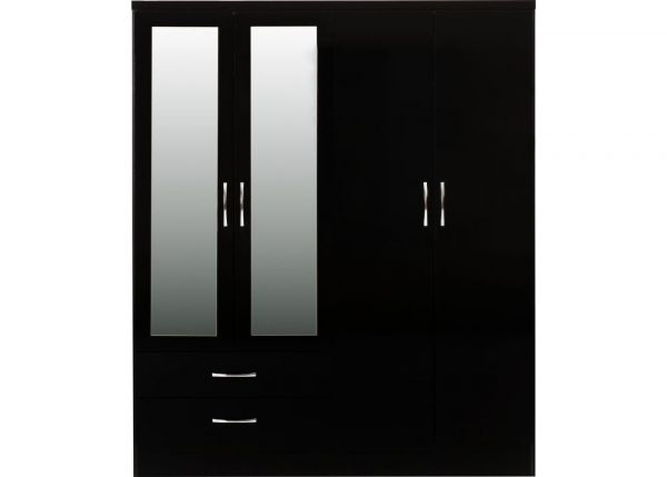 Nevada Black Gloss 4-Door Mirrored Wardrobe by Wholesale Beds Front