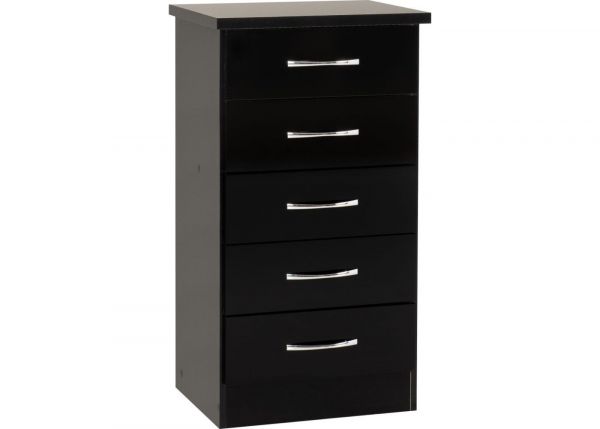 Nevada Black Gloss 5-Drawer Narrow Chest by Wholesale Beds Angle
