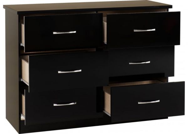 Nevada Black Gloss 6-Drawer Chest by Wholesale Beds Open