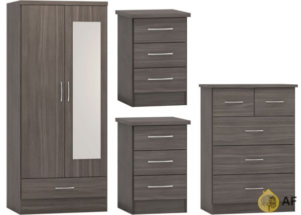 Nevada Black Wood Grain 4 Piece Bedroom Furniture Set inc. Mirrored Robe by Wholesale Beds & Furniture