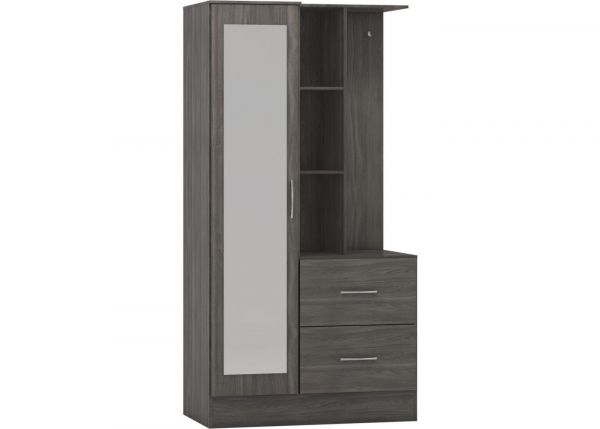 Nevada Black Wood Grain Mirrored Open Shelf Wardrobe by Wholesale Beds Angle