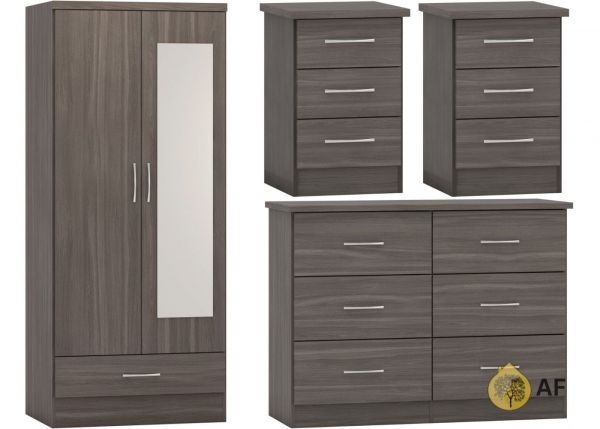 Nevada Black Wood Grain 4 Piece Bedroom Furniture Set inc. 6-Drawer Chest by Wholesale Beds & Furniture