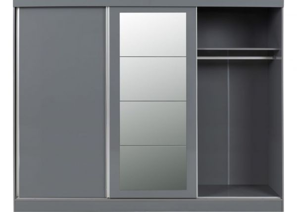 Nevada Grey Gloss 3-Door Sliding Wardrobe by Wholesale Beds & Furniture Right Open