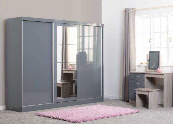 Nevada Grey Gloss 3-Door Sliding Wardrobe by Wholesale Beds & Furniture Room Image