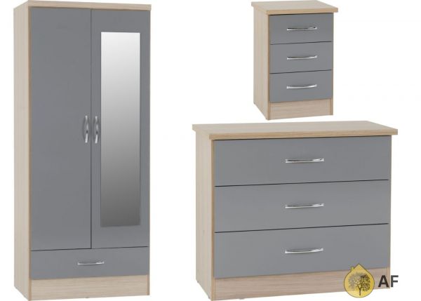 Nevada Grey Gloss 3 Piece Bedroom Furniture Set inc. 3-Drawer Chest by Wholesale Beds & Furniture