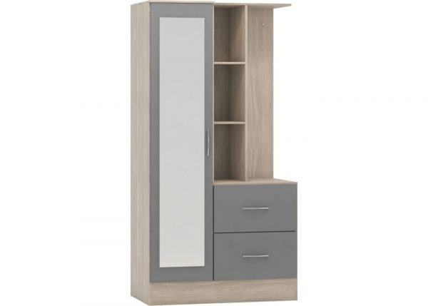 Nevada Grey Gloss Mirrored Open Shelf Wardrobe by Wholesale Beds Angle