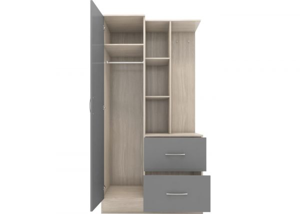 Nevada Grey Gloss Mirrored Open Shelf Wardrobe by Wholesale Beds Open
