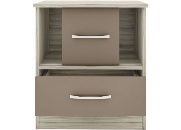 Nevada Oyster Gloss Sliding Door Bedside by Wholesale Beds Open